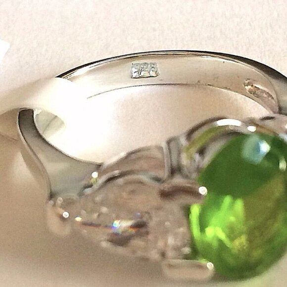 Sterling Silver Peridot Ring Size 7 8 9 Oval Green Cubic Zirconia Simulated 925 - Picture 6 of 10